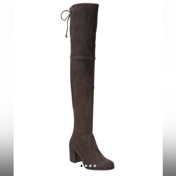 Bottes Stuart Weitzman Tieland - Daim Noir - Taille 38.5 - Talon Moyen - Occasion - Modèle Iconique Genou